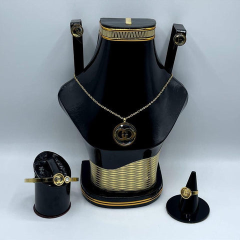 Golden Plated 5-Piece Jewellery Set — Necklace, Earrings, Ring & Bracelet