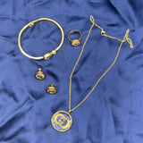Golden Plated 5-Piece Jewellery Set — Necklace, Earrings, Ring & Bracelet
