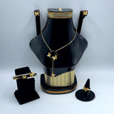 Golden Plated 5-Piece Jewelry Set with Box - Necklace & Earrings