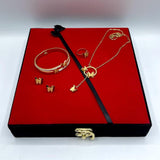 Golden Plated 5-Piece Jewelry Set with Box - Necklace & Earrings