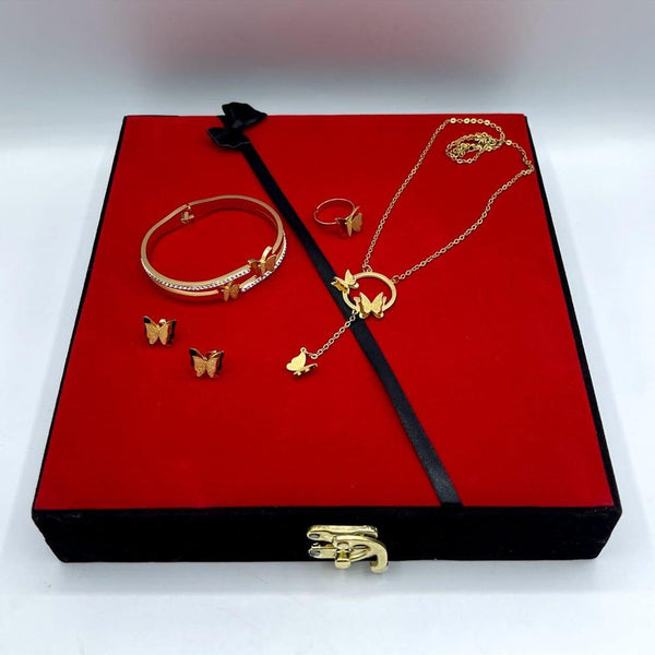 Golden Plated 5-Piece Jewelry Set with Box - Necklace & Earrings