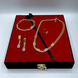 Golden Plated 5-Piece Jewelry Set with Box — Necklace & Earrings