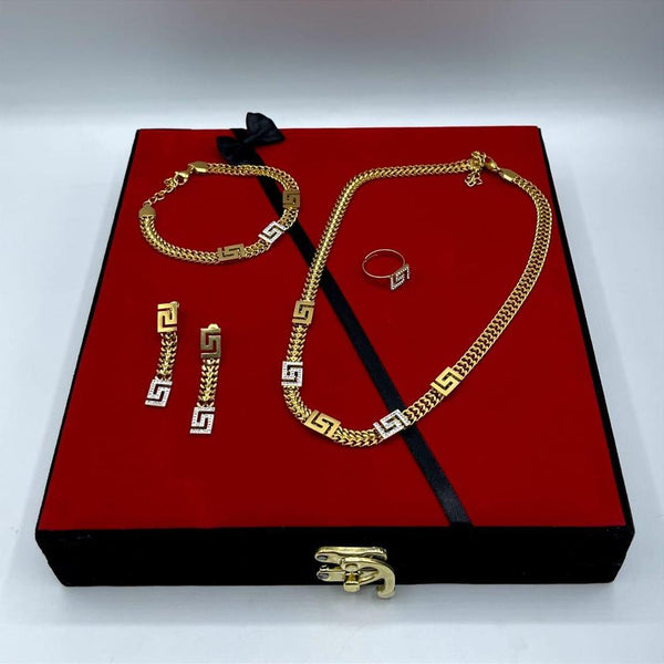 Golden Plated 5-Piece Jewelry Set with Box — Necklace & Earrings