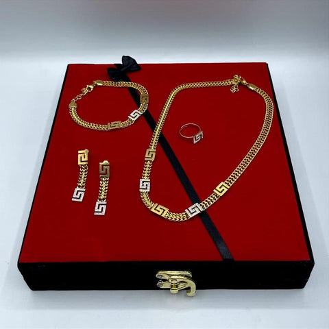 Golden Plated 5-Piece Jewelry Set with Box — Necklace & Earrings