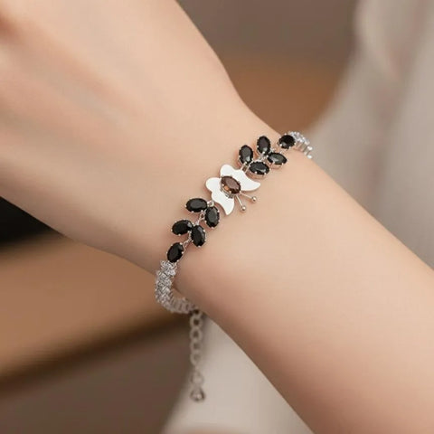 Silver-Plated Butterfly Chain Bracelet with Artificial Stones — Adjustable