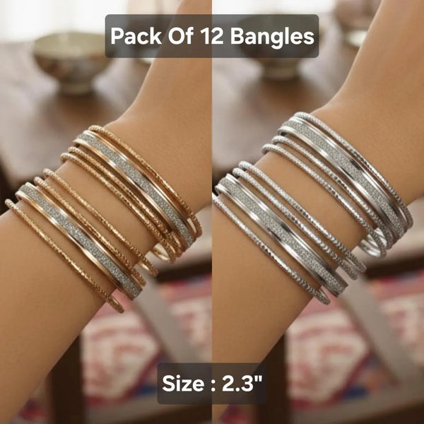 12-Piece Modern Silver & Gold-Plated Slim Bangle Set