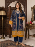 Elegant Blue Cotton Embroidered 3 Pcs Women's Gown Suit