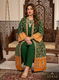 Elegant Green Cotton Embroidered Gown Suit for Women