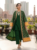 Elegant Green Cotton Embroidered Gown Suit for Women