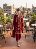 Elegant Maroon Cotton Sequins Embroidered 3 Piece Suit for Women