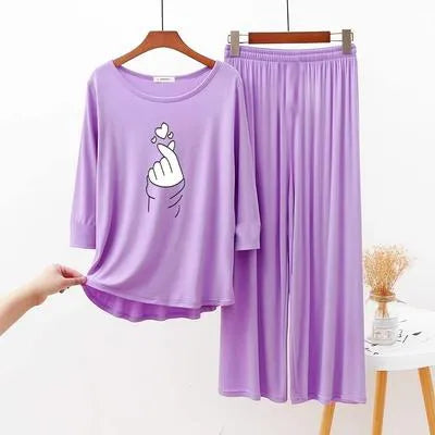 Cozy 2 Pcs Printed Cotton Jersey Night Suit for Women