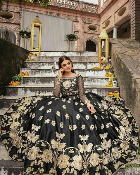 Elegant Black Shamoz Silk Embroidered Flared Lehenga Set