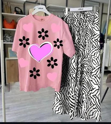 Comfortable Pink Stitched Jersey Printed Night Suit for Women