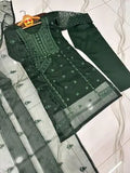 Elegant Green Organza Embroidered 3 Piece Women's Suit Set