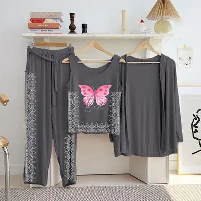 Elegant Women's Jersey Printed Night Suit with Shorts - 3 Pcs Set