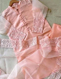 Elegant Peach Organza Embroidered 3 Piece Women's Suit