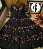 Elegant Black Chiffon Embroidered Maxi Dress for Women