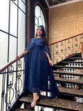 Elegant Chiffon Plain Maxi Dress for Women - Blue - Medium & Large