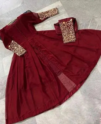 Elegant Maroon Chiffon Embroidered Maxi & Trouser Set for Women