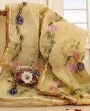 Golden Organza Dupatta with Hand Work & Heavy Beads - Unique Design