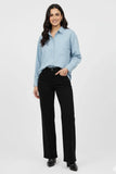 Elegant Women's Silk Button Down Shirt in Blue - Medium & Large