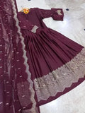 Elegant Maroon Shamoz Silk Embroidered Maxi Suit for Women