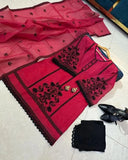 3 Piece Women's Stitched Organza Embroidered Suit in Pink