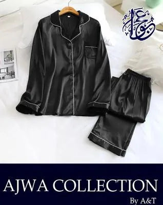 Elegant Black Silk V-Neck Night Suit with Shorts for Women