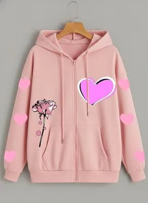 Stylish Pink Fleece Zip-Up Hoodie for Women - Medium Size
