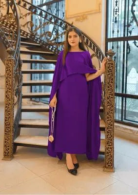 Elegant Purple Shamoz Silk Maxi Dress with U-Neck Design