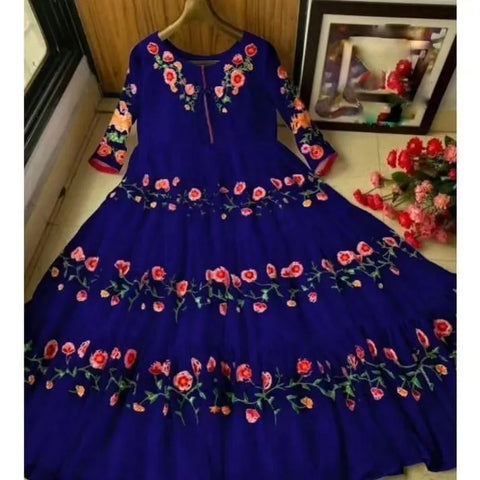 Elegant Black Chiffon Embroidered Maxi Dress for Women