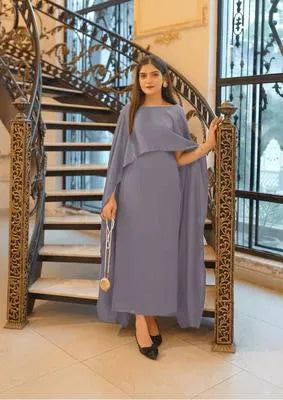 Elegant Grey Shamoz Silk Maxi Dress with U-Neck Design