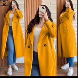 Stylish Yellow Fleece Collared Overcoat for Women