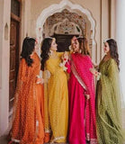 Elegant Yellow Silk Maxi Suit with Embroidered Design for Women