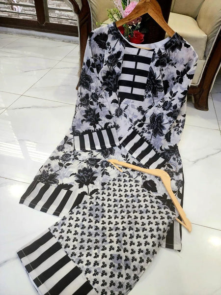 Multicolor Women's Stitched Swiss Lawn 2 Piece Co-Ord Set