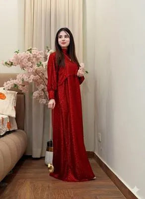 Stylish Maroon Diamond Applique Maxi & Shirt Set for Women