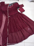 Elegant Maroon Chiffon Embroidered Maxi Suit - 3 Piece Set