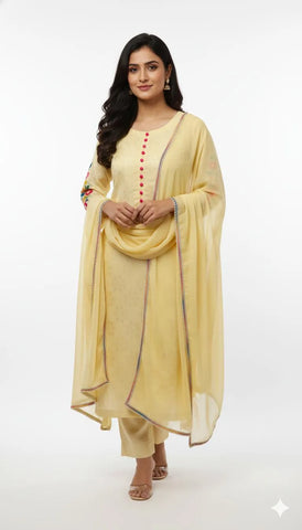 Elegant Yellow Embroidered Chiffon Frock Set for Women