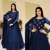 Elegant Blue Chiffon Embroidered Maxi Suit with Dupatta