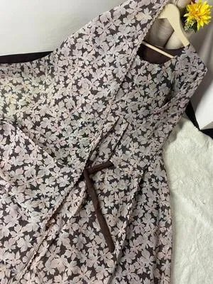 Elegant Pink Printed Chiffon Maxi Dress with Dupatta - 2 Pcs