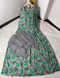 Stylish Grey Women's Printed Maxi and Jacket Set - 2 Pcs