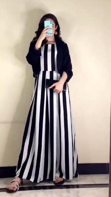 Elegant Black & White Printed Linen Maxi Suit for Women