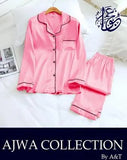 Elegant Silk Plain Night Suit for Women with Shorts - Pink