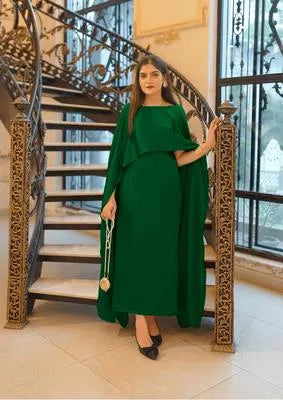 Elegant Green Shamoz Silk Maxi Dress with U-Neck Design