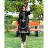 Elegant Black Shamoz Silk 3 Piece Embroidered Suit for Women