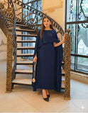 Elegant Blue Shamoz Silk Maxi Dress with U-Neck Design