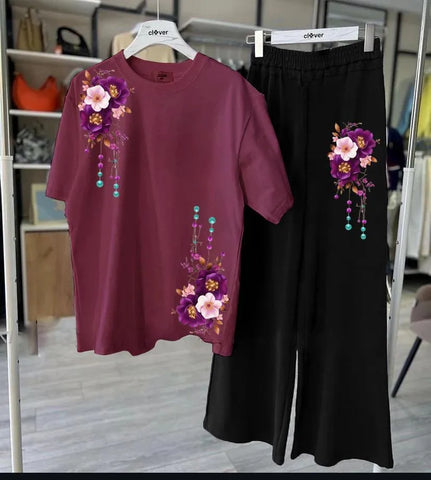 Comfortable Jersey Printed Night Suit for Women - 2 Pcs Set