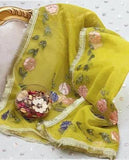 Elegant Green Organza Dupatta with Hand Embroidery & Beads