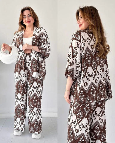 Elegant Brown Cotton Lawn 2 Piece Stitched Co-Ord Set for Women