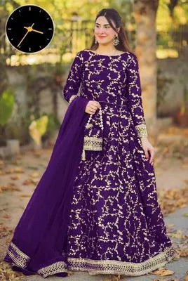 Elegant Purple Shamoz Silk Embroidered Lehenga Choli Set